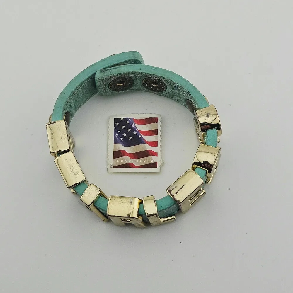 BGBG Generation Fearless Slide Charm Bracelet Aqua Blue Leather Band Y2K Style